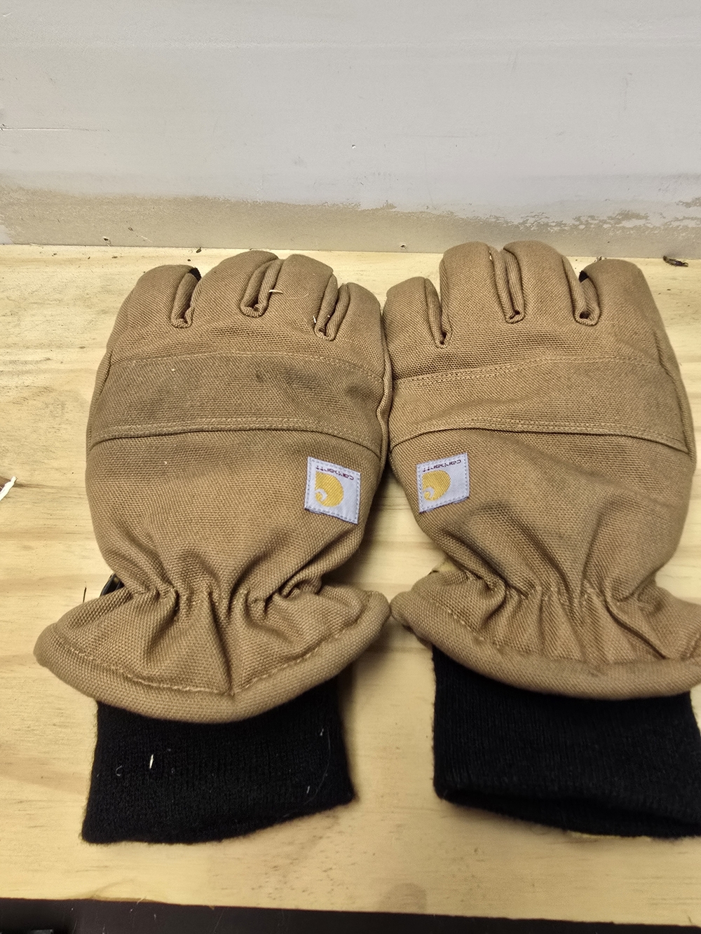 Carhartt Brown Work Gloves with Black Knit Cuffs